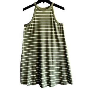 Old Navy Olive Green & White Striped Ribbed Halter Tank Dress Reg Size XS